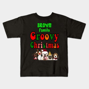 Family Christmas - Groovy Christmas BROWN family, family christmas t shirt, family pjama t shirt Kids T-Shirt